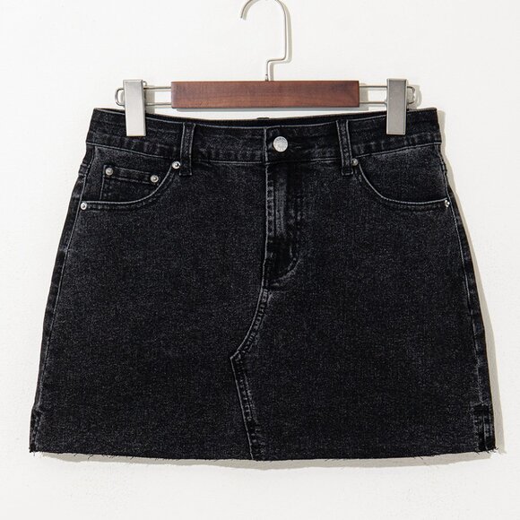🖤 Carbon Grey Mineral Wash Ripped Raw Hem Mini Skirt – Street Style Essential - Picture 4 of 8